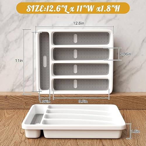 Miniatura 5 de Organizador de cajones de utensilios de 5 ranuras para cubiertos y cubiertos  Soporte grande de plástico para utensilios con diseño antideslizante,