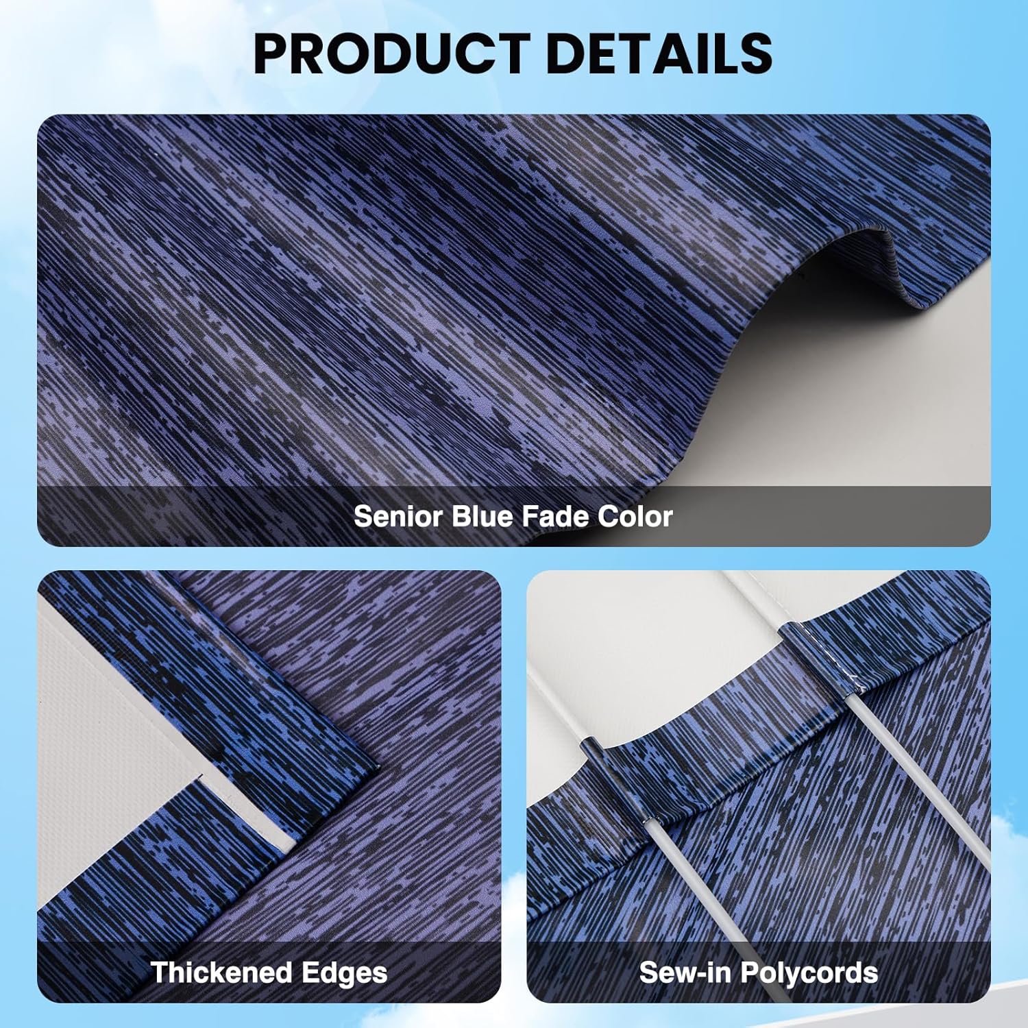 RV Awning Fabric Replacement, 16oz Heavy-Duty Vinyl Camper Awning Replacement Waterproof Universal Outdoor Canopy Replacement for Camper, Trailer, Motorhome (Blue Fade, 16FT(Fabric 15'2"))