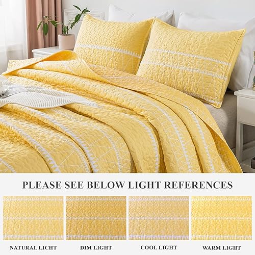 Miniatura 4 de Andency Juego de edredón amarillo de gran tamaño King (114 x 120 pulgadas), 3 piezas (1 edredón estampado de triángulos a rayas y 2 fundas de