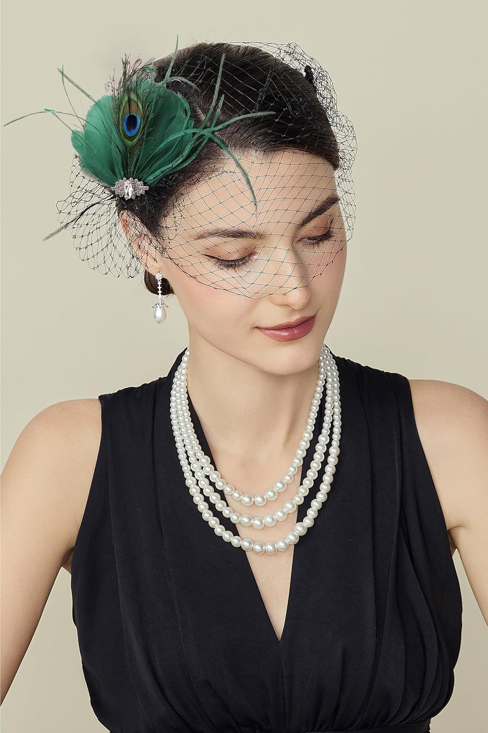 BABEYOND Veil Fascinator Hat for Women Peacock Feather Fascinators Hair Clip with Removable Veil Tea Party Hat Bridal Wedding - Image 4