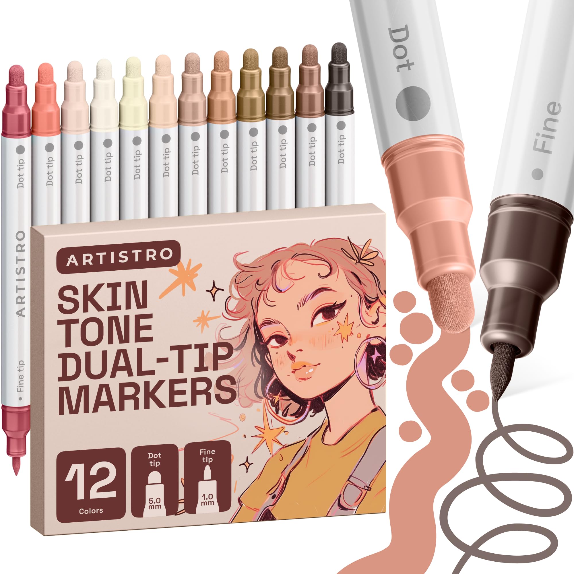 ARTISTRO 12 Skin Tones Dual-Tip Acrylic Paint Marker Pens