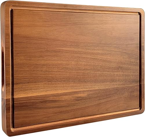 Miniatura 1 de Tabla de cortar grande de madera para cocina, 17 x 12 x 1 pulgadas, tabla de cortar de madera grande reversible con ranuras para jugo y asas