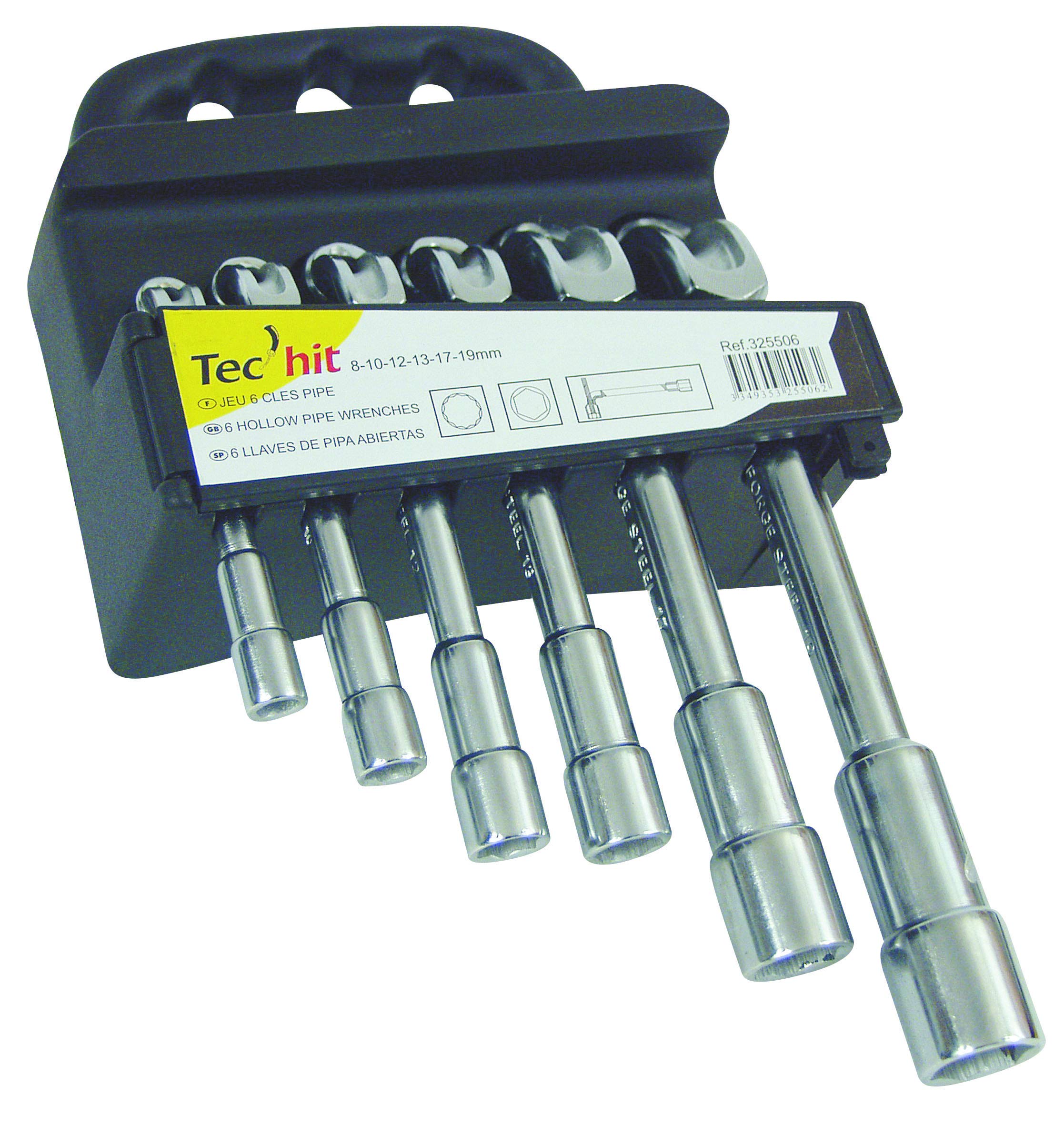 Tec Hit 325506 Jeu de 6 Clés à pipe débouchées de 8 à 19 mm
