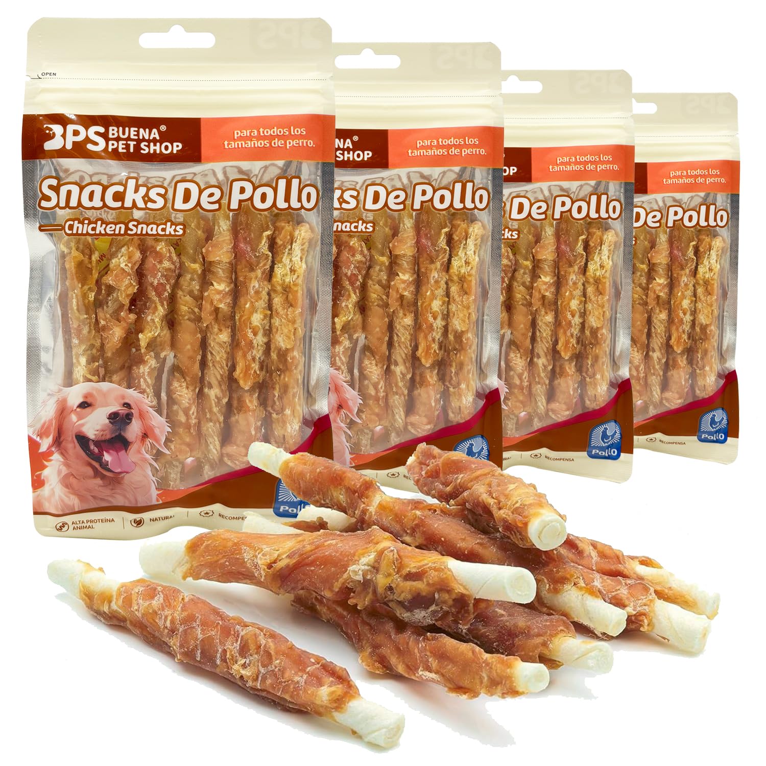 BPS 24 Pcs Snack Pollo Palitos para Perros 12cm Stick Fortalecedor de Dientes Stick Dental Dog Snack BPS-5149 * 4