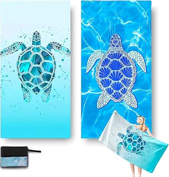 2 Pack Microfibre Beach Towels for Adults 180x90cm, Quick Dry Beach Towel, Reusable Soft Towels, Dock and Bay Towel - Sand Free, Lightweight for Pool, Gym, Camping & Travel