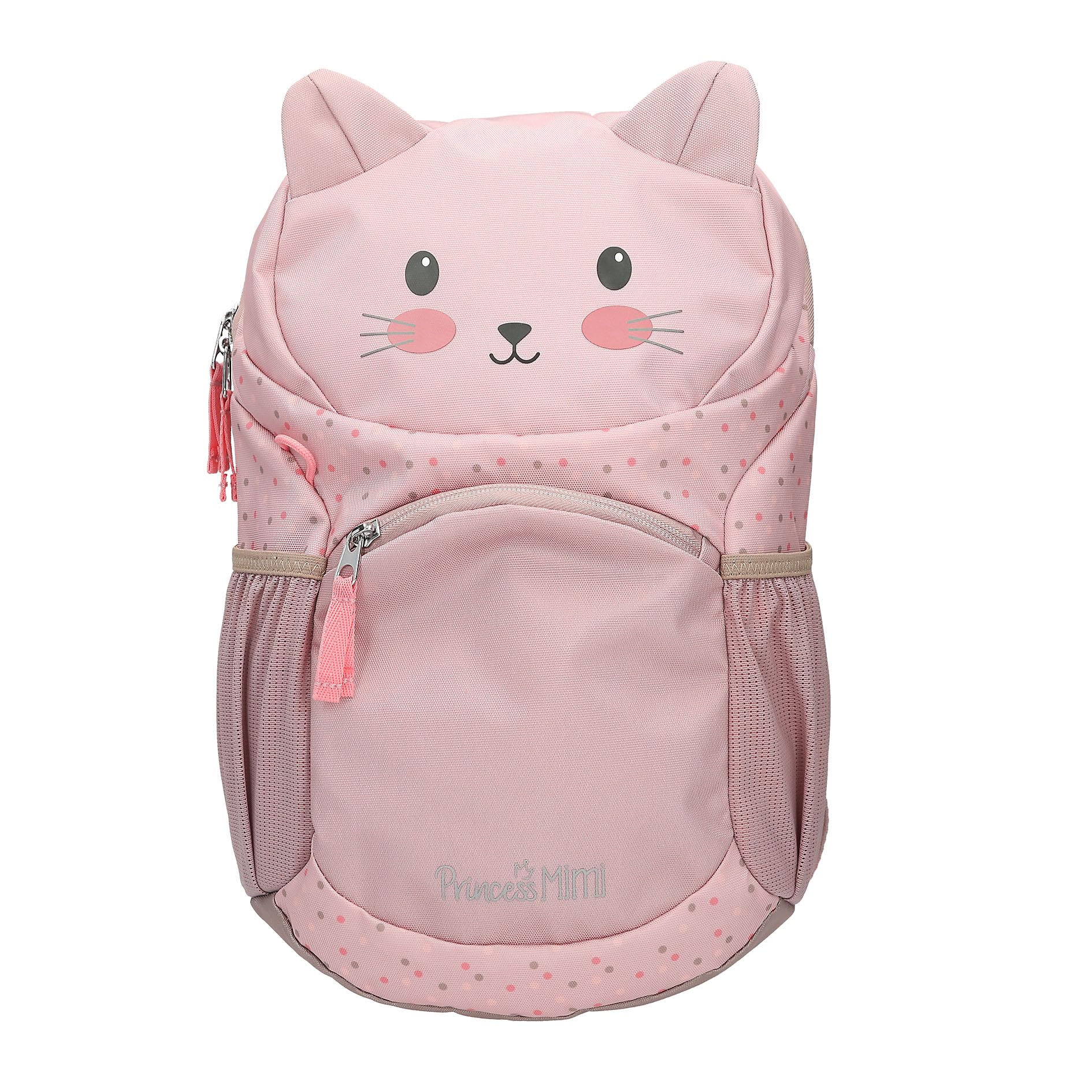 Depesche 13992 Princess Mimi - Ergonomischer Rucksack in Rosa, mit Katzen-Gesicht, applizierten Katzenohren und Pünktchen-Muster, Tasche mit verstellbaren Trägern