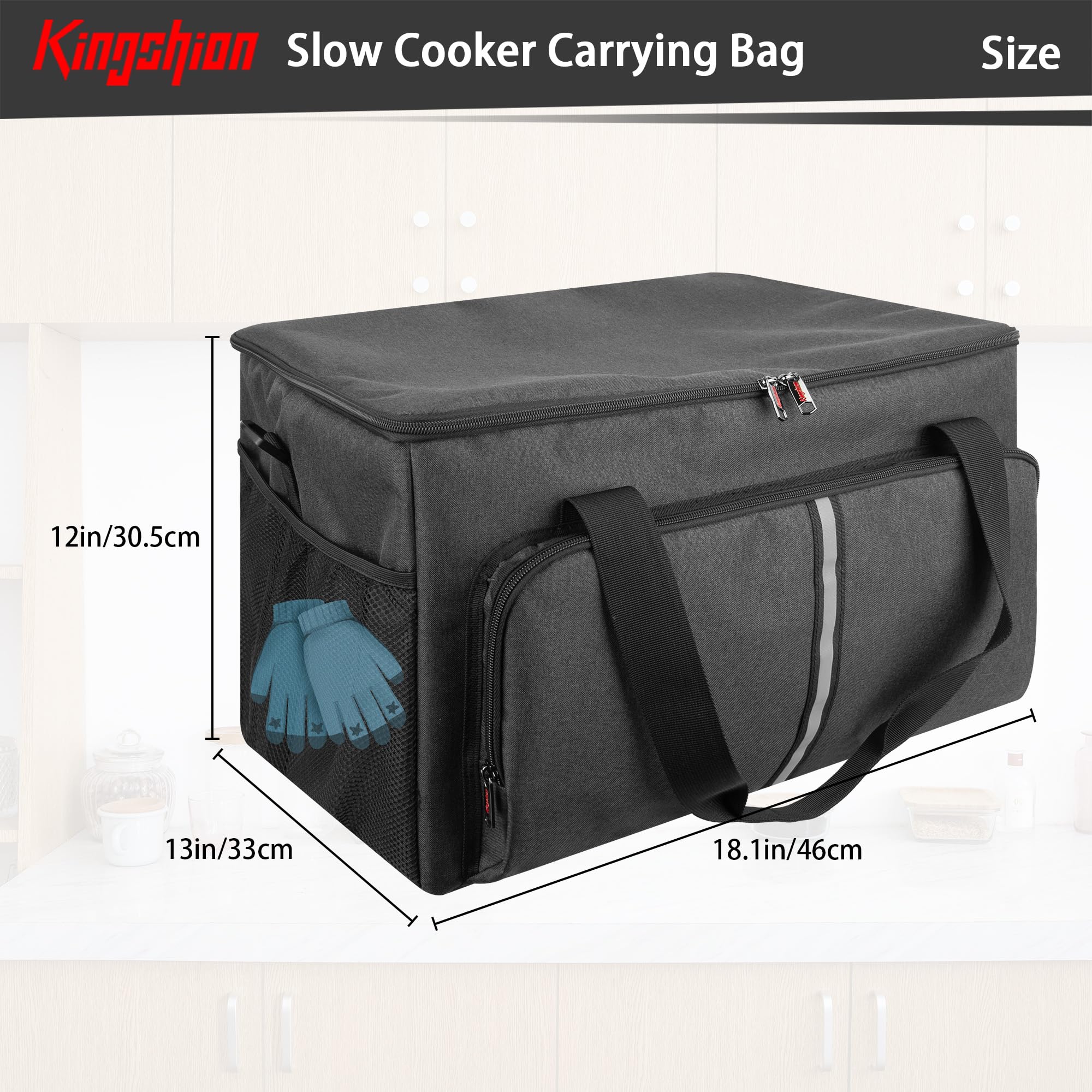 Kingshion Slow Cooker Carrying Bag, Dutch Oven Storage Bag, Steamer Bag Compatible with Ninja Foodi Possible Cooker Pro MC1000, MC1001, with Handle and Shoulder Strap, Hard Bottom Pad - Dark Grey