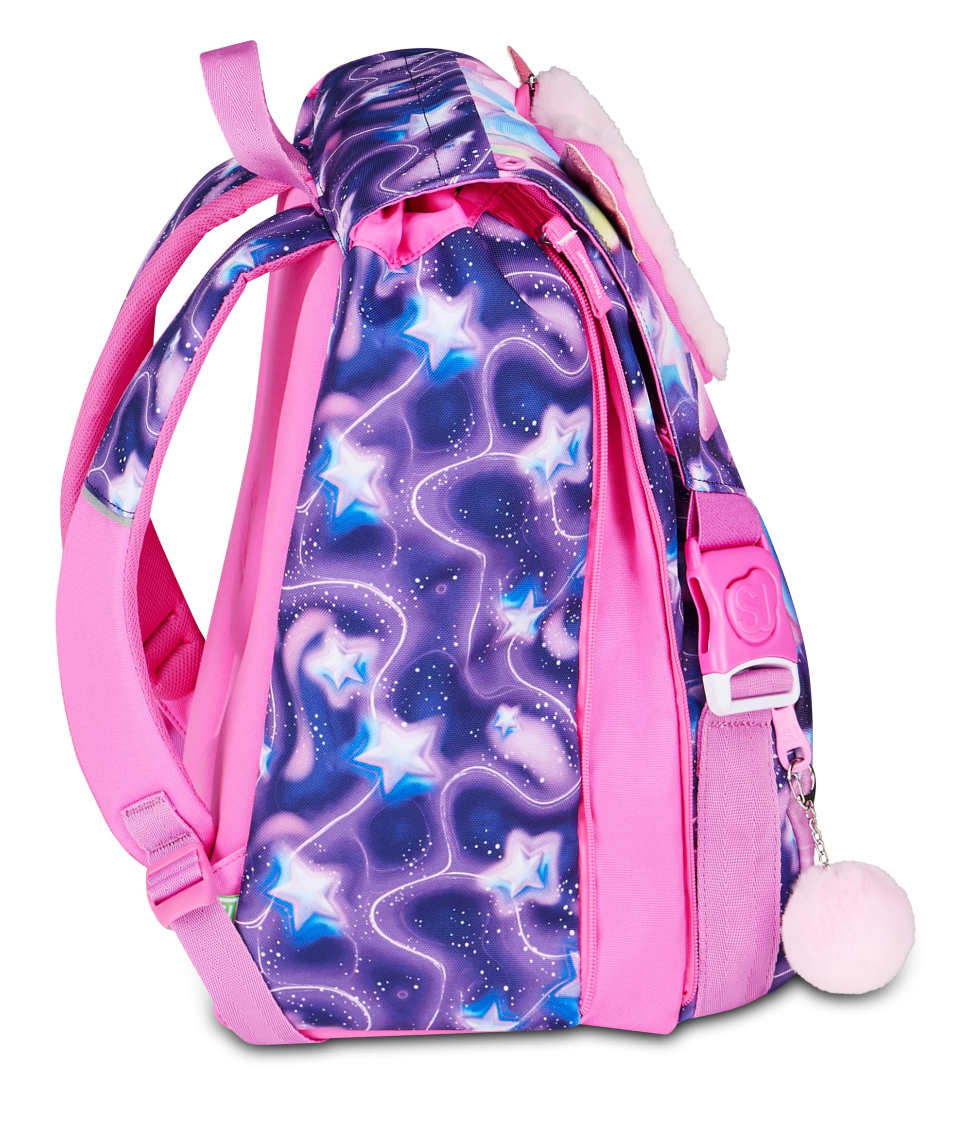 SJ GANG STYLE JAM GANG Zaino Scuola Estensibile Big FLUFFY PINK GIRL, Viola, 24 L, Zip laterali, Applicazioni pelose, Portachiavi astronauta, Tasca portaborraccia, Elementari e medie, Bambina, Ragazza
