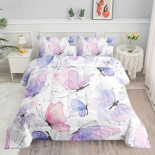 Kids Comforter Set Butterflies Printed Pattern Bedding Set with 1 Comforter and 2 Pillowcases for Girls Boys Bedroom All Season(Butterflies Twin)