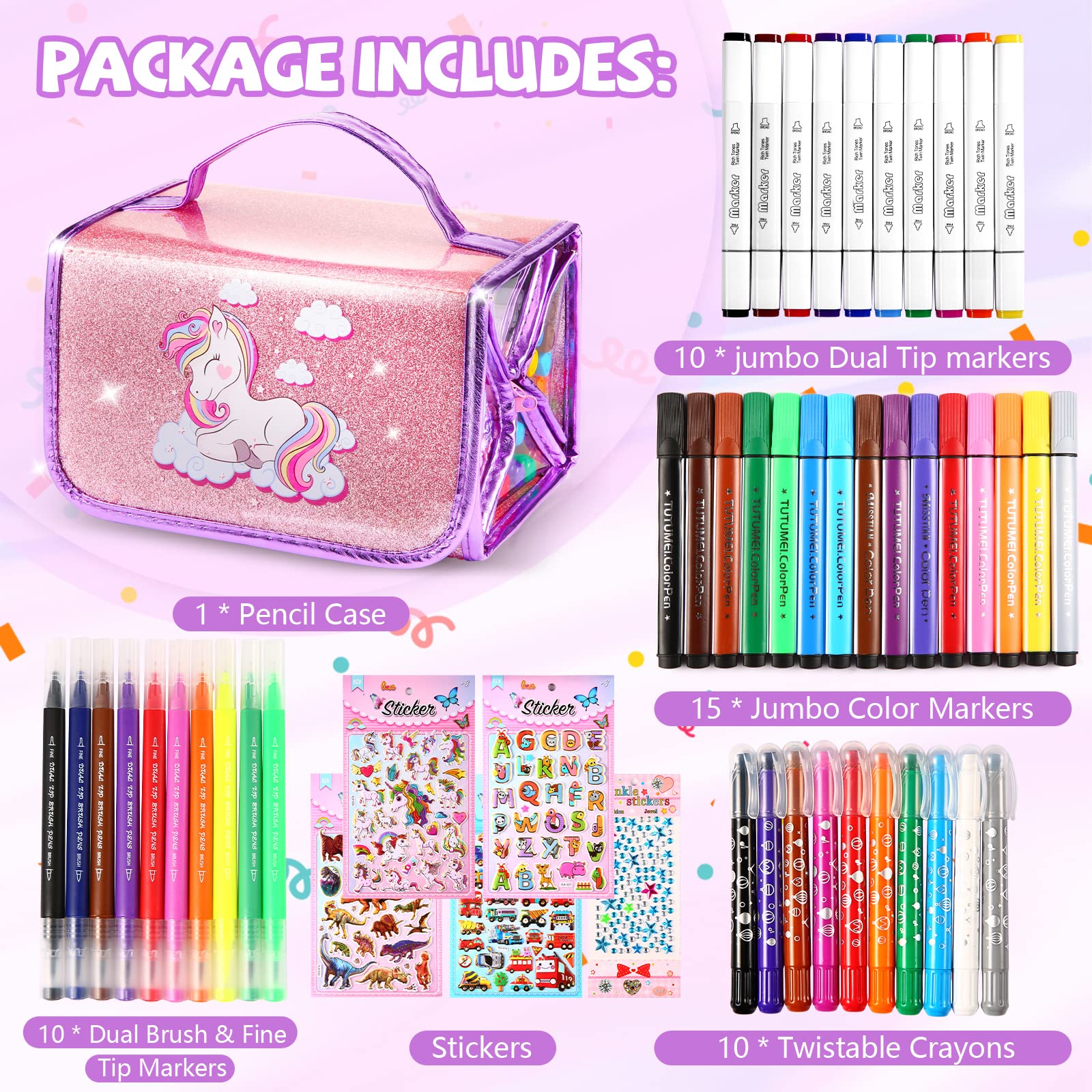 MeCids Kinder Marker Set mit Bleistift Fall Schule Art Supply Kit Waschbare Marker Buntstifte Malerei Zeichnung Coloring Arts/Handwerk Geschenke für Jungen Mädchen