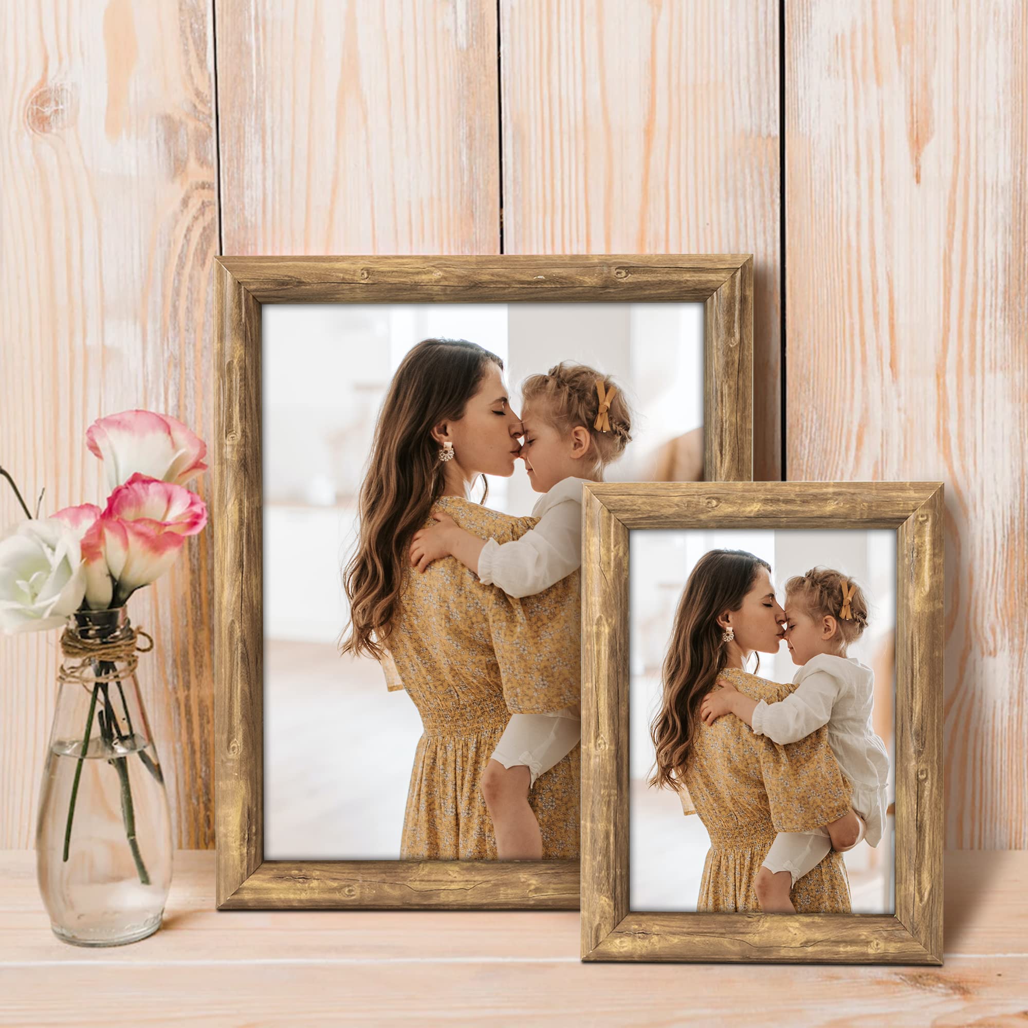 ArtbyHannah 3 Pack Assorted Farmhouse Picture Frame Set 4x6, 5x7, 8x10 Inch for Wall Mount or Tabletop Display