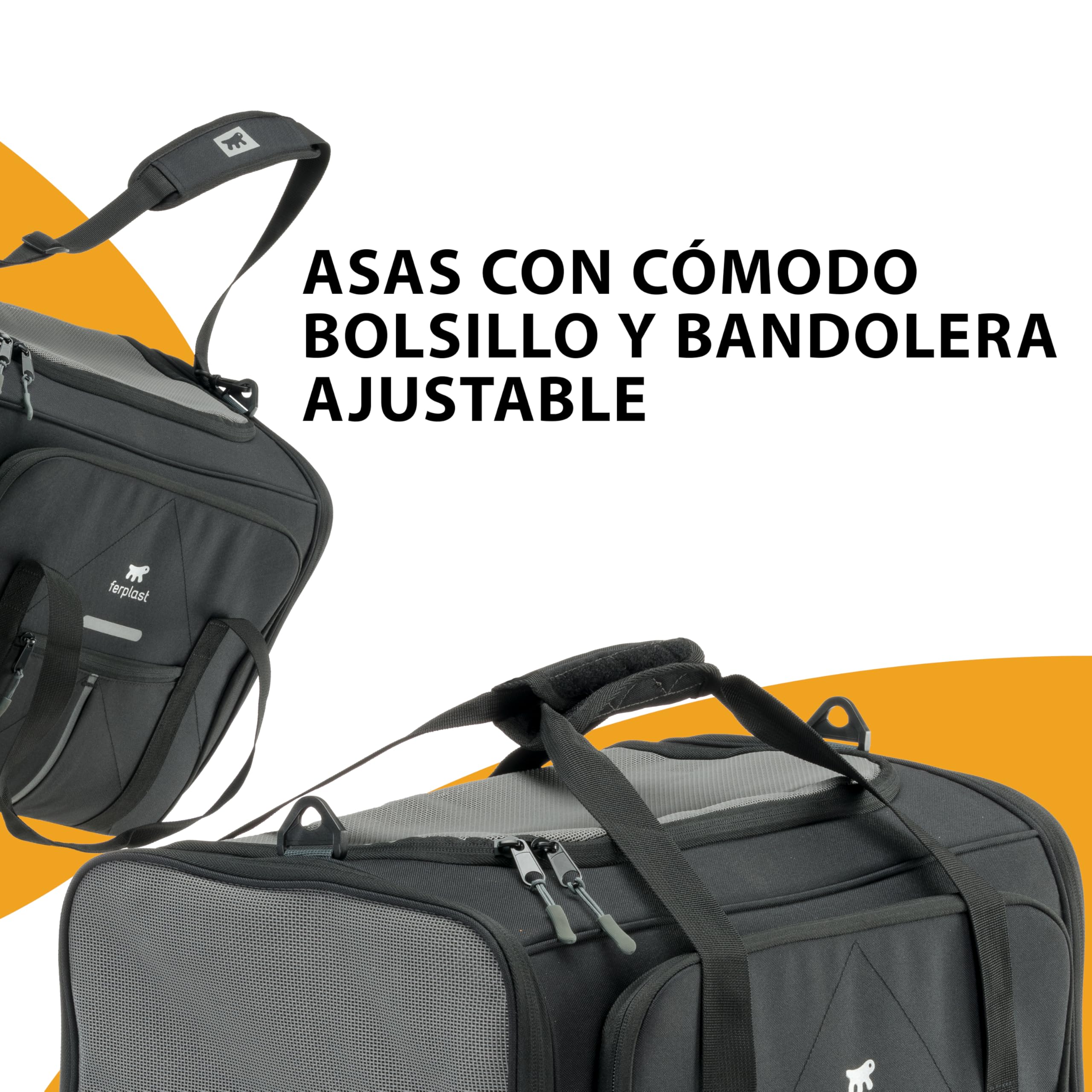 Ferplast Transportín Gato Voyager Pro, Transportín Perro, Mochila para Gatos, Asas y Bandolera Regulables, Correa de Seguridad, Extensible, con Cojín, Máx. 15 kg, 49x37x39h cm, Negro