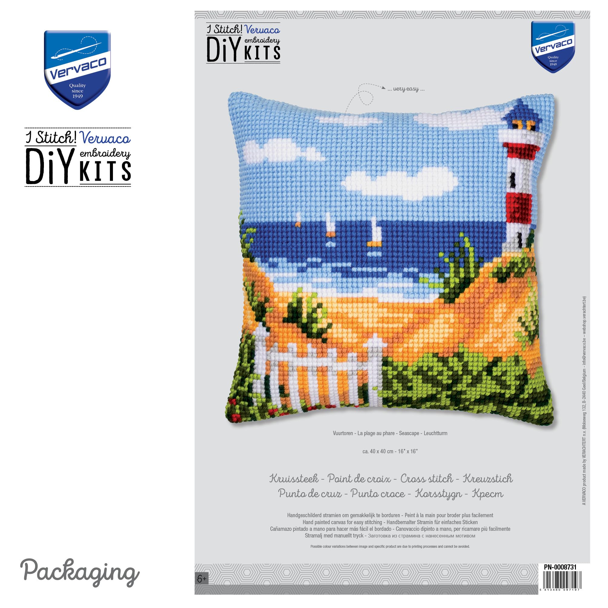 VERVACO Kit Cuscino Punto Croce Paesaggio Marino Set Ricamo Principianti Cuscini Gobelin Decorativi ca. 40 x 40 cm Accessori per Lavoretti Creativi DIY Casa Decor Hobby Adulti Cross Stitch