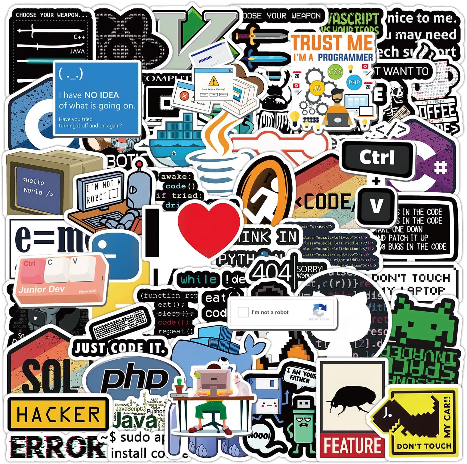 Programming Stickers 110PCS, Funny Programming Decals Vinyl Waterproof for Water Bottle Laptop Guitar Hydroflask Scrapbooking Journaling