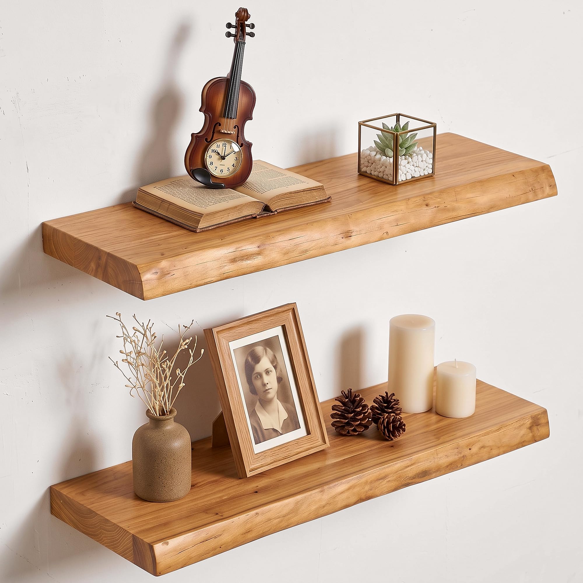 Vivelove Wood Floating Shelves Live Edge 24” Set of 2, Natural