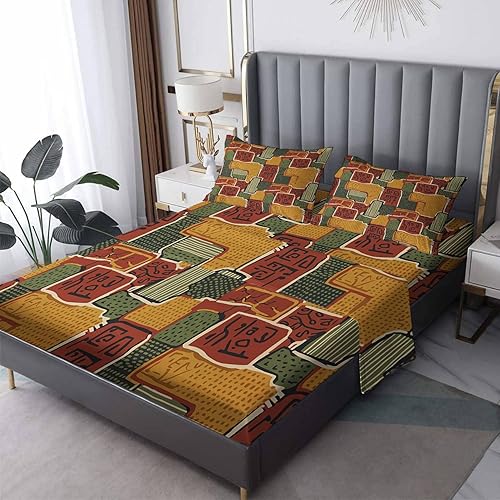 Miniatura 16 de Juego de sábanas retro de tamaño California King, sábanas onduladas modernas de mediados de siglo, microfibra suave y bolsillo profundo, juego de