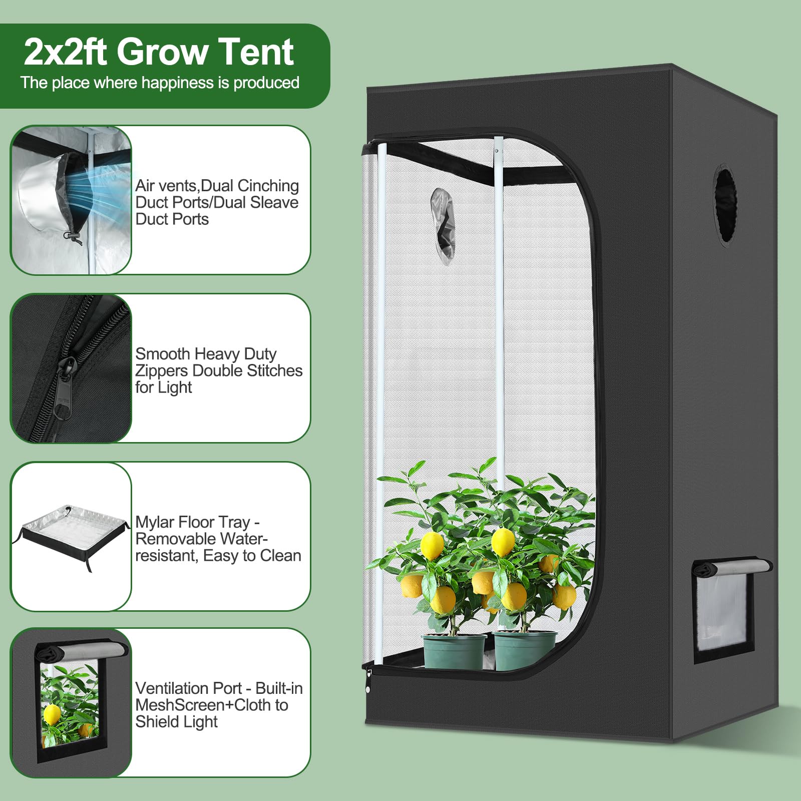 VIEWALL Tienda de Cultivo 60x60x120 cm,Color Negro para Plantas,Caja de Cultivo,Tienda de Cultivo,Caja de Invernadero,Armario Pequeño para Flores,Verduras,Hierbas,Tomates,para Balcón,Jardín,Terraza