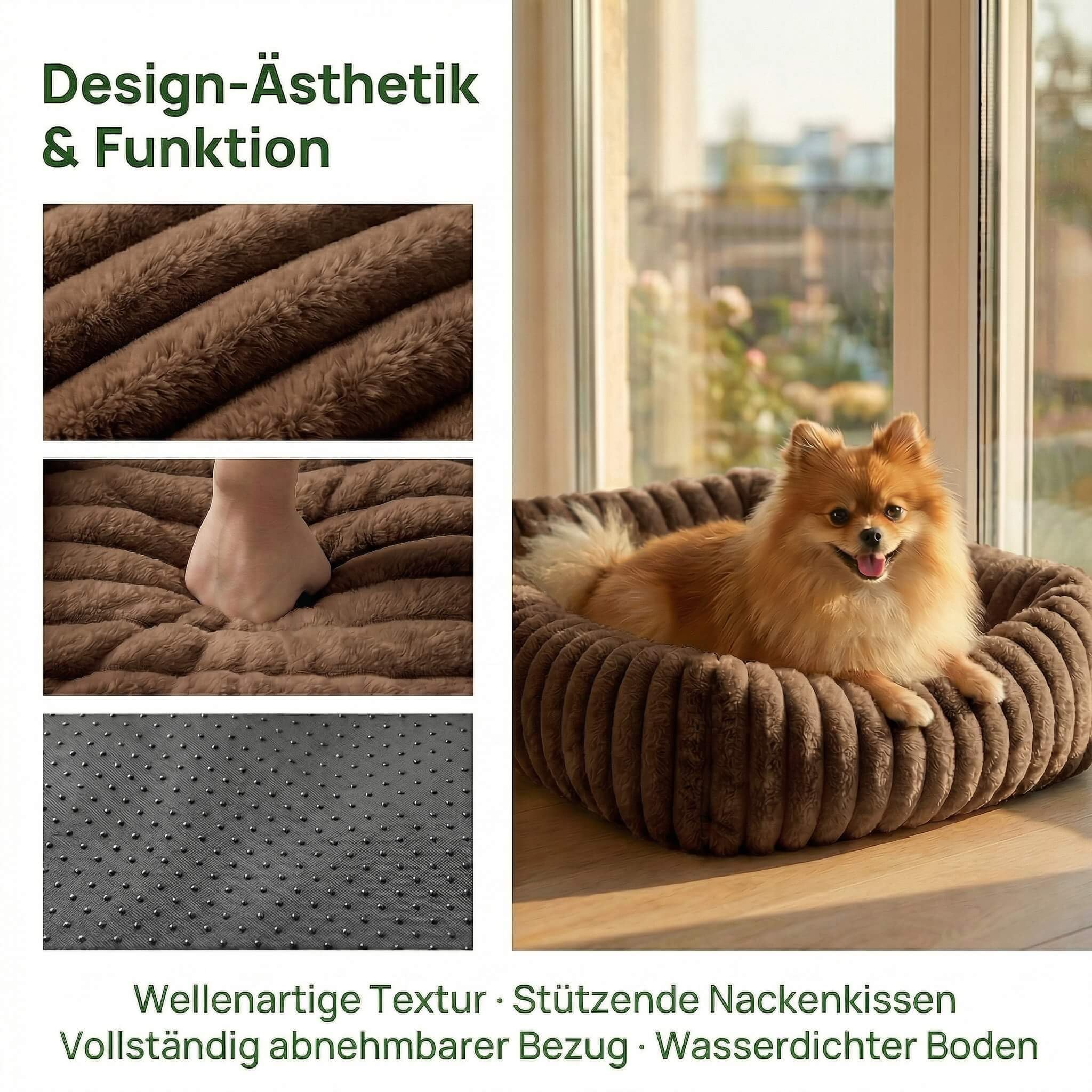 Cuccia Cane Interno S, Pelliccia Coniglio, Antiscivolo, Marrone | Per cani piccoli, 50 x 48 x 15 cm, morbida, confortevole, texture ondulata, letto rettangolare, sfoderabile e lavabile