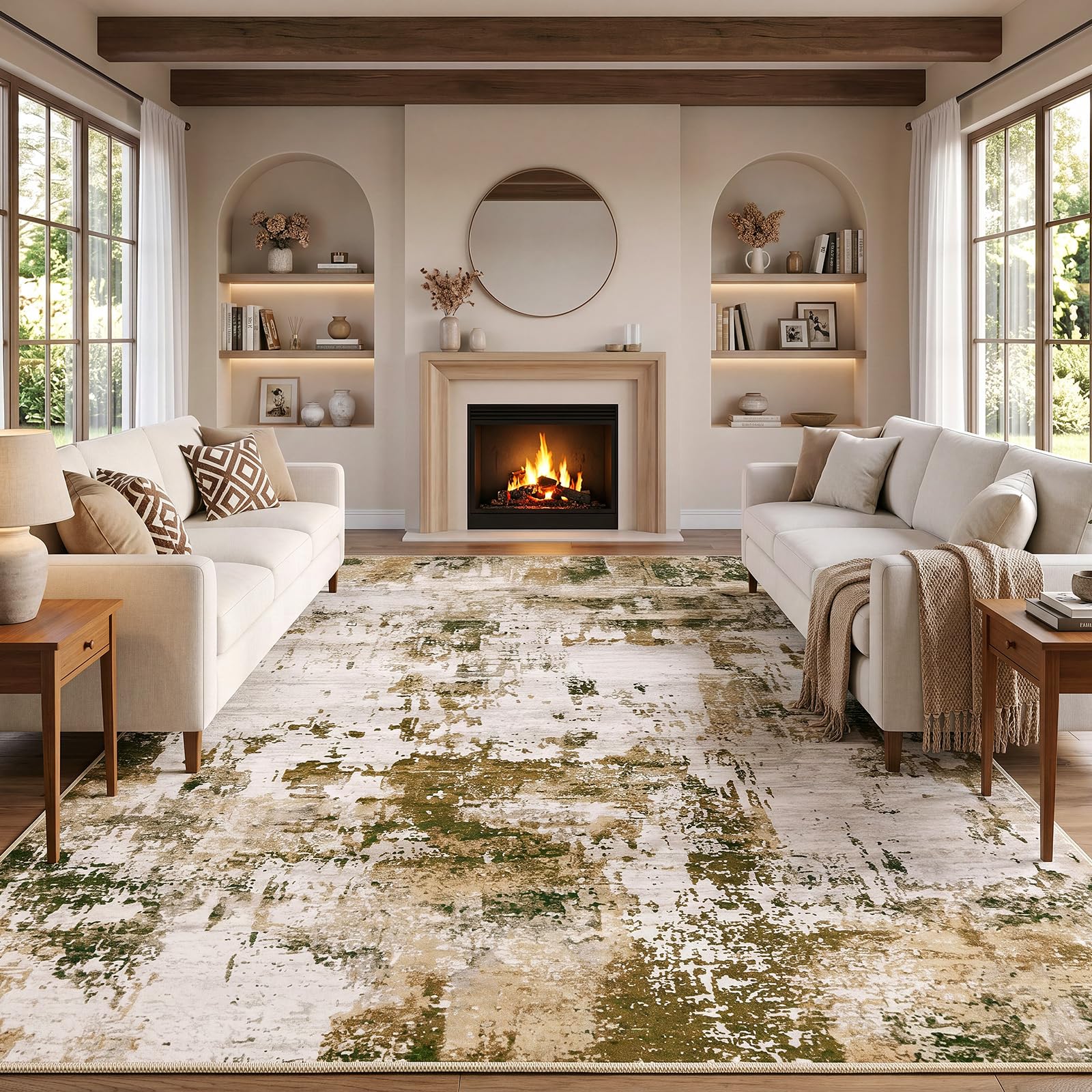 Autsel Living Room Rugs 200x300cm, Extra Large Washable Rug, Non Slip Low Pile Area Rugs, Abstract Rug, Multi-use Durable Floor Carpet for Bedroom, Kitchen, Runner Rugs for Hallway, Brown