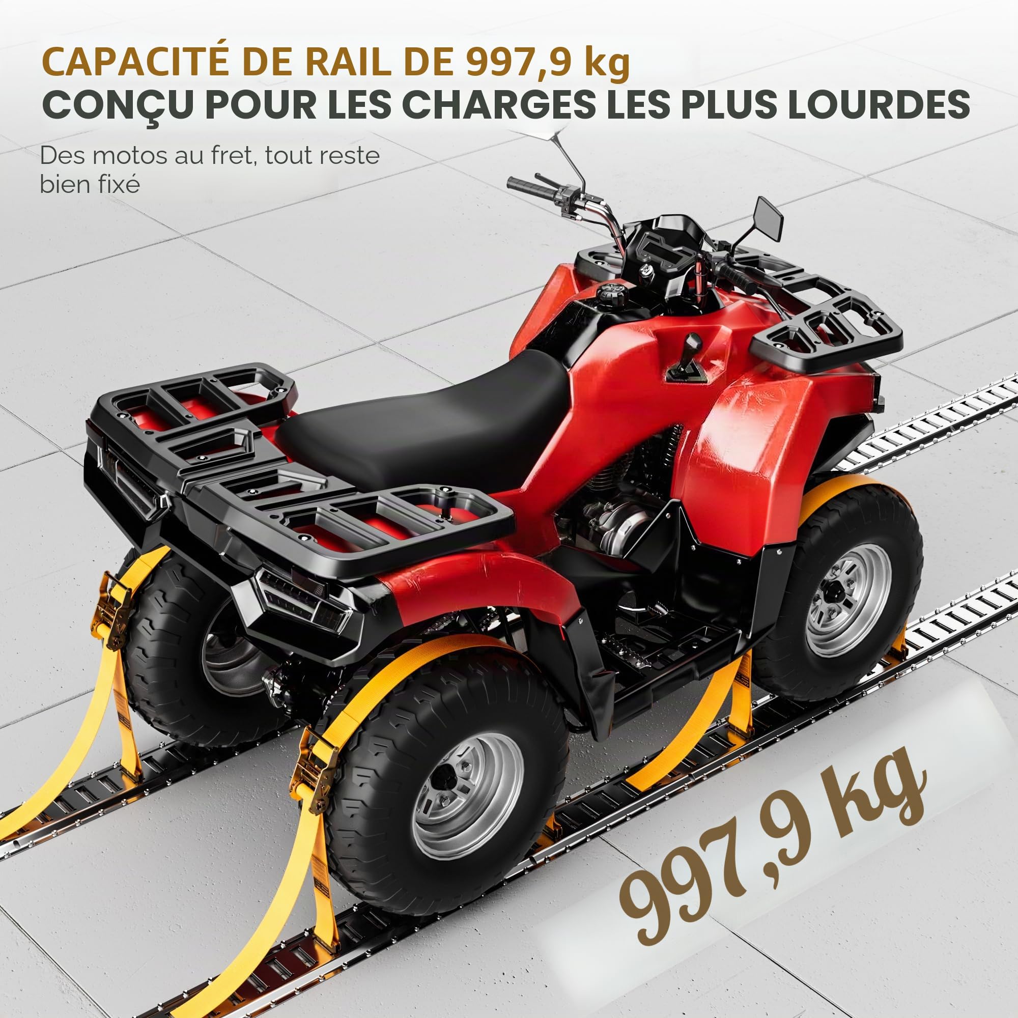 Kit Rail d'Arrimage E-Track 27 Pièces, Capacité 998 kg | 8 Rails E-track, 8 Attaches avec Anneau D, 8 Anneaux en O, 2 Crochets Doubles + 1 Crochet pour Pneu