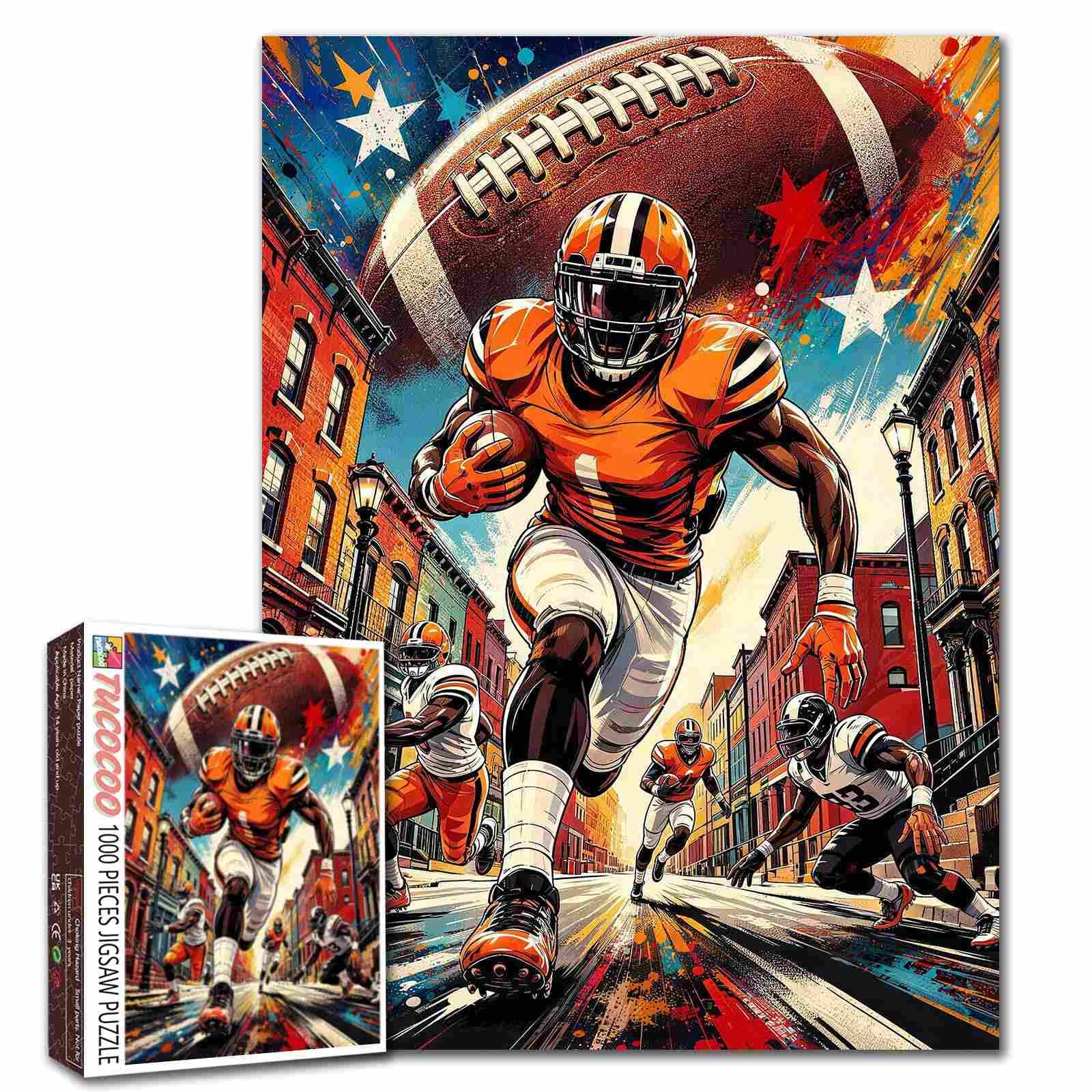 Football Player Jigsaw Puzzle Urban Sports 1000 Pieces for Adults Graffiti Pop Art Sports Fan American Football Lover Gift Challenging Family Activity Games Colorful DIY Craft for Home Decor โ image 1