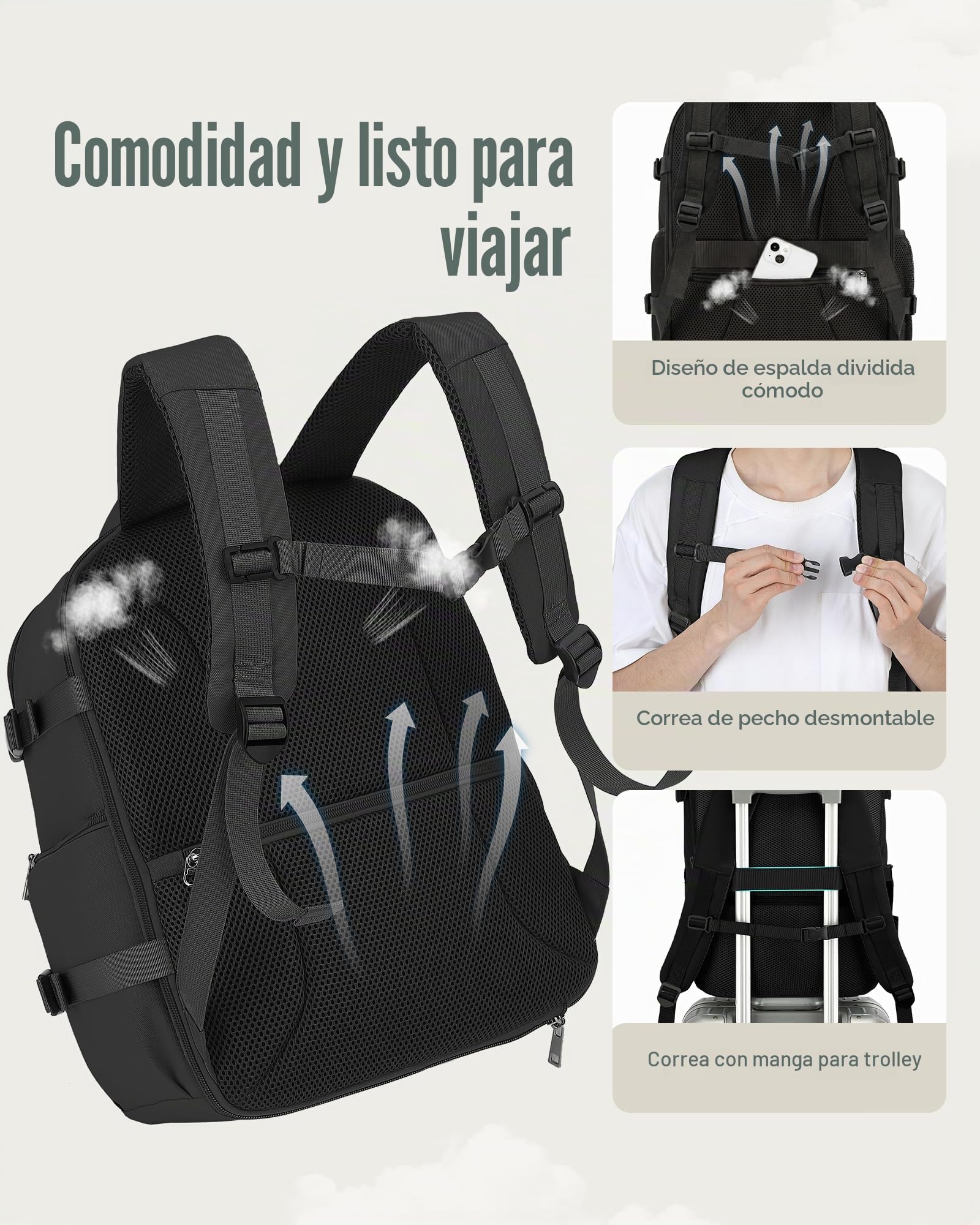 Mochila 40x30x20 para Ryanair Expande a 40x30x25 | 24L Ampliable a 30L Mochila Viaje Cabina Avion 40x20x25 Maleta con Bolsillo Antirrobo para Hombre y Mujer, Negro