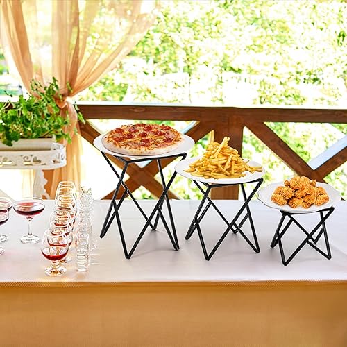 Miniatura 6 de Juego de 3 soportes de metal para pizza, bandejas elevadoras de mesa para pizza, bandeja para servir platos para fiestas, soporte cuadrado