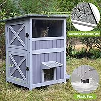 Vista 5 de Outdoor Feral Cat House Outside Kitten Shelter 2 Story Cat Catio Enclosure Weatherproof Waterproof