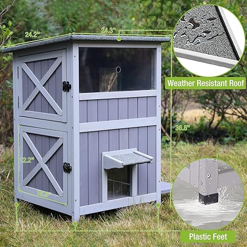 Miniatura 5 de Casa para gatos salvajes al aire libre fuera del refugio para gatitos de 2 pisos Gato Catio Recinto resistente a la intemperie impermeable