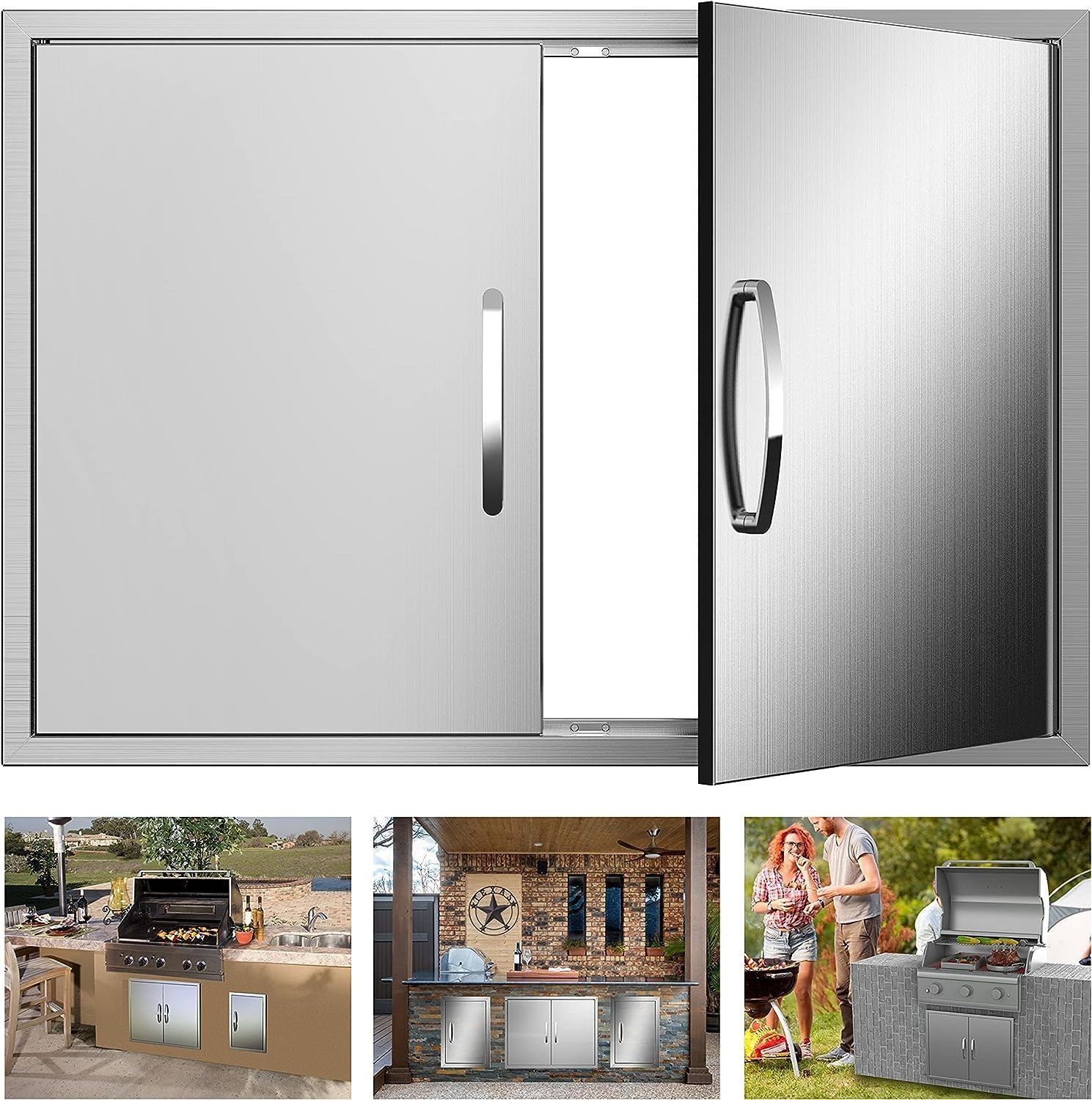 BBQ Access Single Doors 20Wx27H Flush Mount Stainless Steel Outdoor Kitchen Door for Outside Cabinets and BBQ Island