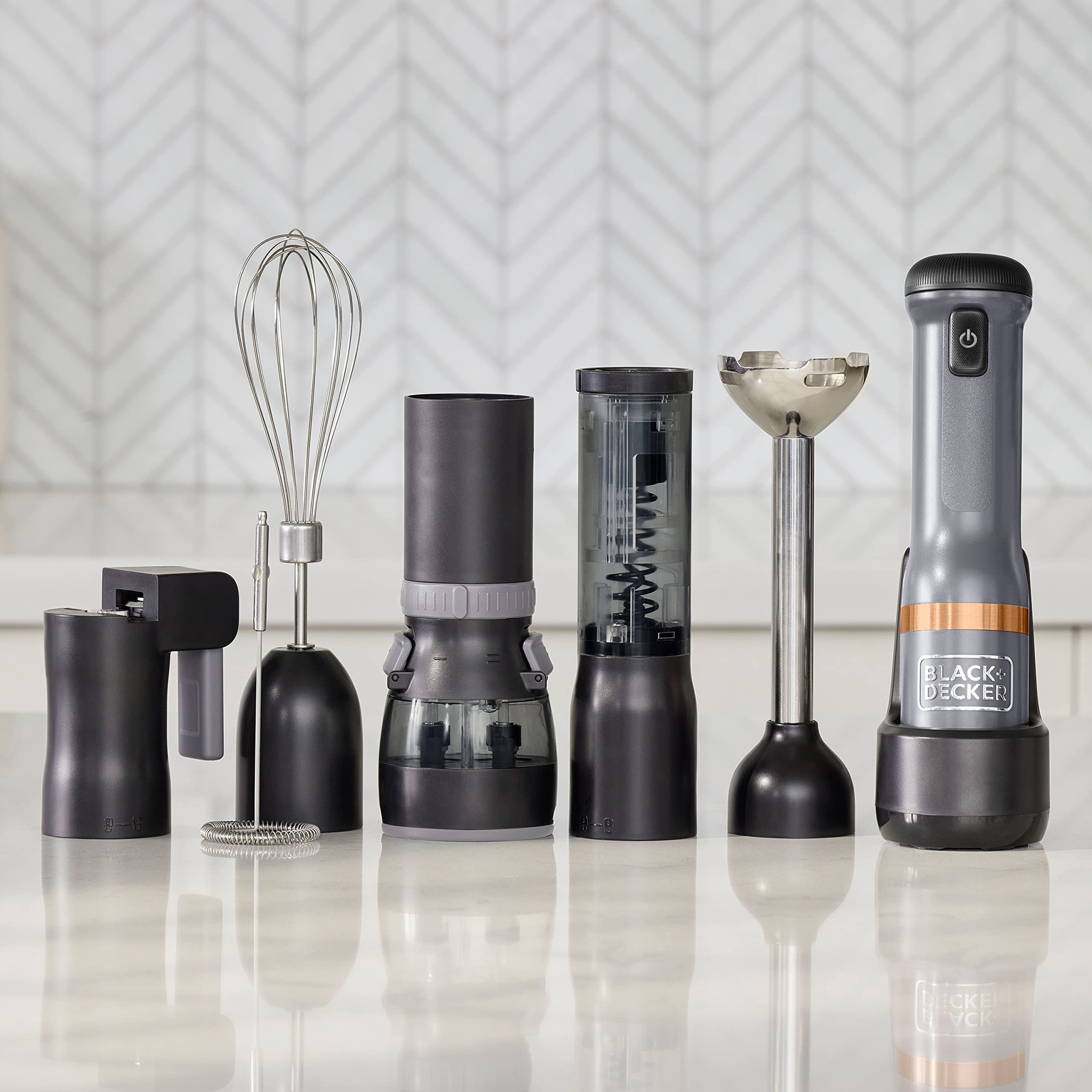 BLACK+DECKER, Kitchen Wand Frullatore a immersione Cordless Senza Filo Multifunzione con Asta Frullatore a 4 punte- Accessori Extra acquistabili separatamente. BCKM1011KGF-QW