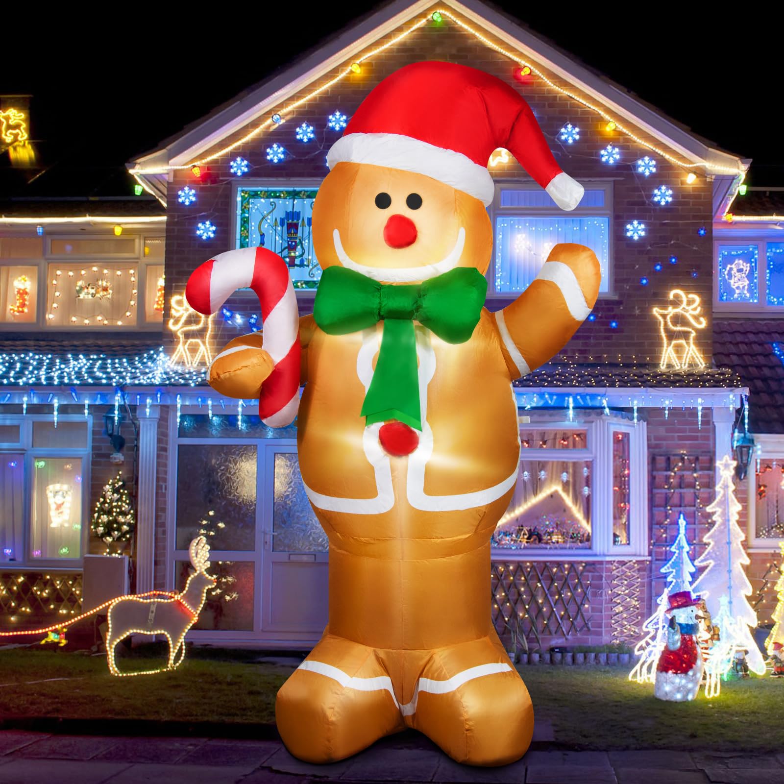 5FT Christmas Gingerbread Inflatables Outdoor Decorations, Blow Up Gingerbread Decorations, Built-in LED for Christmas Decor, Holiday Party Indoor Outdoor Lawn Garden Yard Decoration