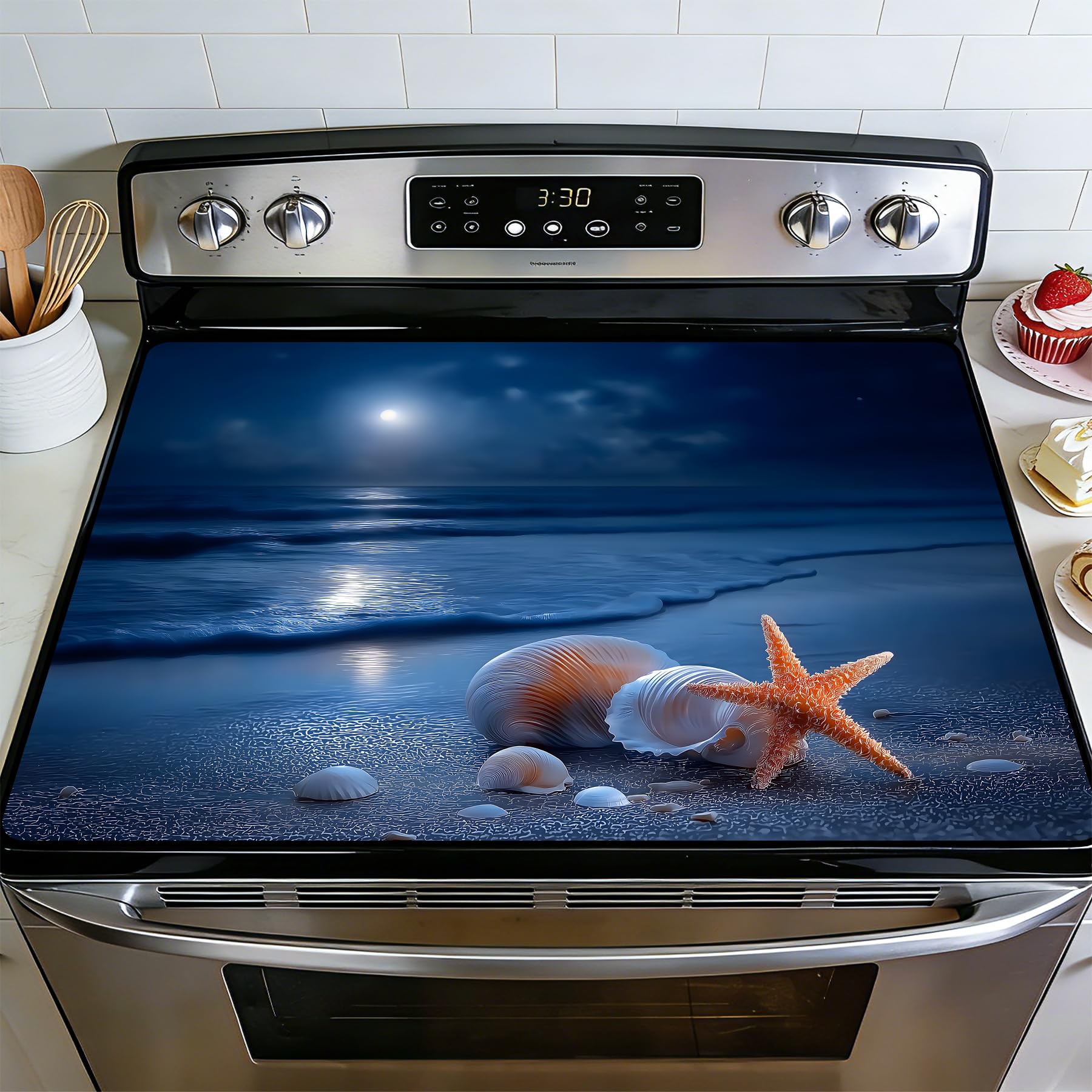 BVBOX 28.5" x 20.5" Stove Top Cover Mat for Electric Stove, Non-Slip Stove Cooktop Countertop Protector Cover Pad Washable Absorbent for Kitchen Home Decoration (Ocean Night, 28.5"*20.5")
