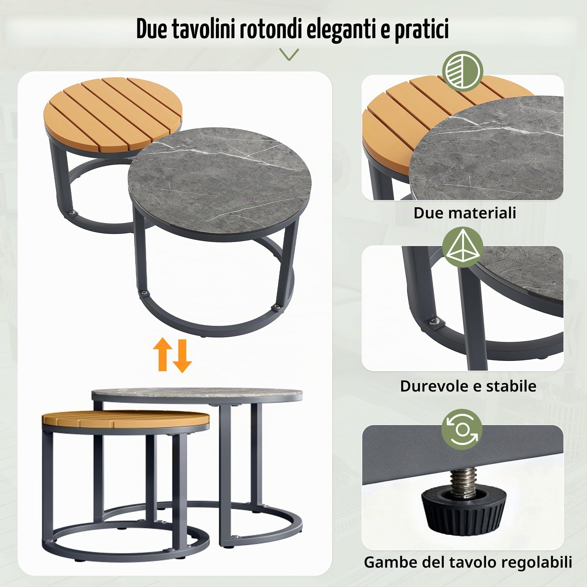 Set di mobili da giardino con gambe regolabili, cuscini idrorepellenti e rimovibili, per 5-6 persone, modulare per balcone, giardino, terrazza, con tutti i cuscini per seduta e schienale (grigio)
