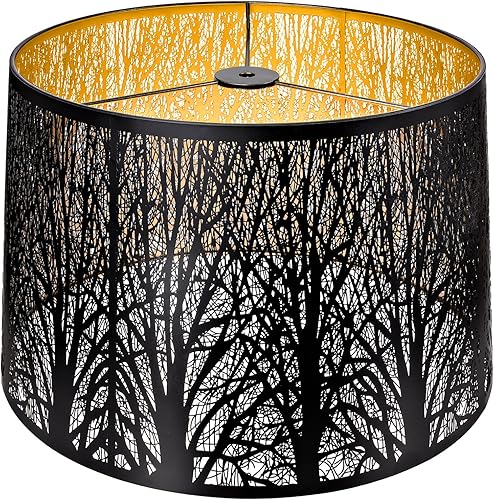 ALUCSET - Pantalla de hierro forestal grabado, 12 x 14 x 10 pulgadas, pantalla de metal moderna con patrón de árboles para lámpara de mesa y luz de