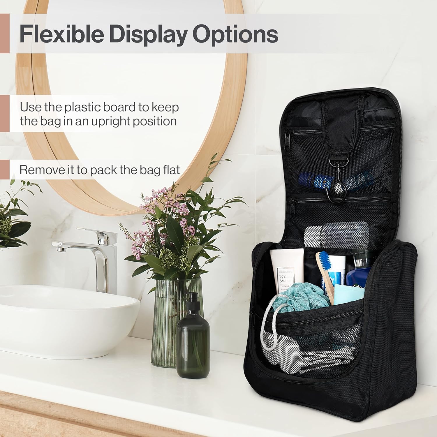 Hanging Travel Toiletry Bag - Large Cosmetic Bag Organizer for Toiletries, Makeup and Shaving Supplies - Cruise and Travel Essentials for Women & Men, Black