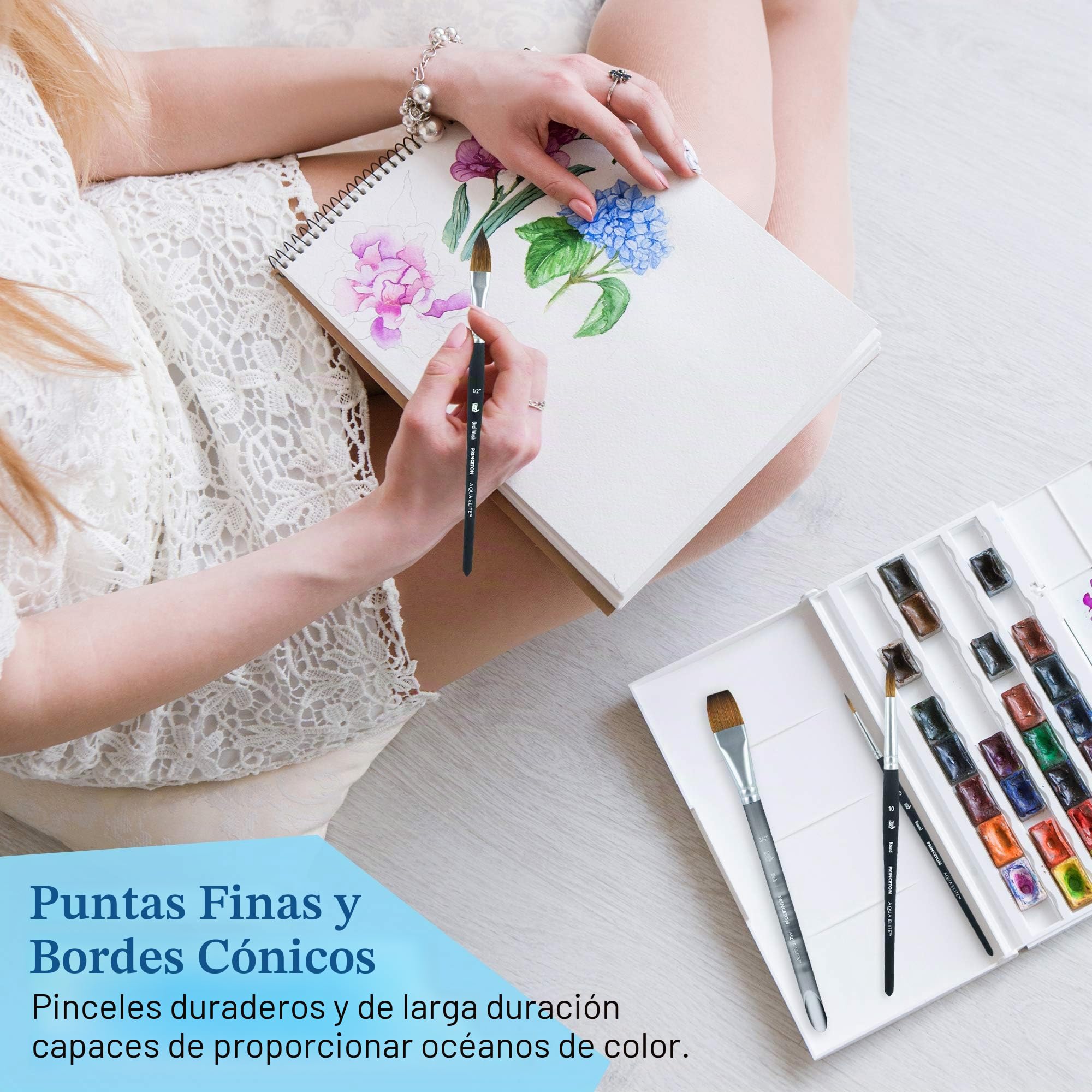 Princeton Artist Brush Co. Aqua Elite - Pinceles Profesionales de Acuarela Serie 4850, Juego de 4 Pinceles sintéticos para Acuarela Kolinsky Sable, Pinceles de Acuarela o Gouache, Pinceles de Pintura