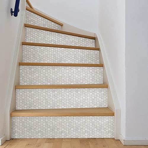 Miniatura 5 de In Home InHome NH2359 - Azulejos hexagonales de mármol para salpicaduras, color blanco y blanco roto