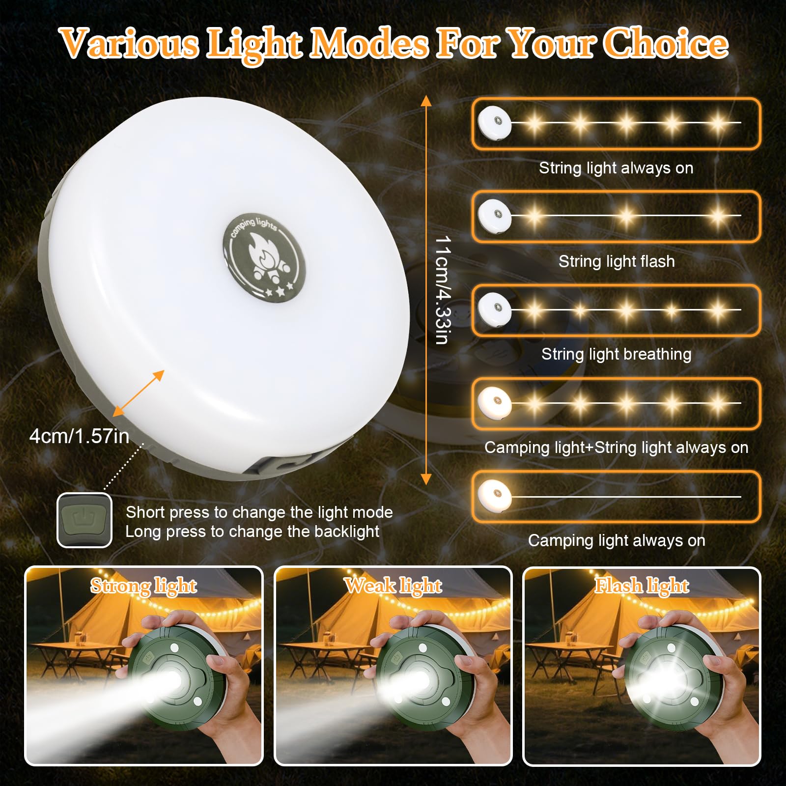 Melofo Rechargeable Camping String Light,32ft Outdoor IP44 Waterproof Camp lamp with 8 Lighting Modes - Image 2