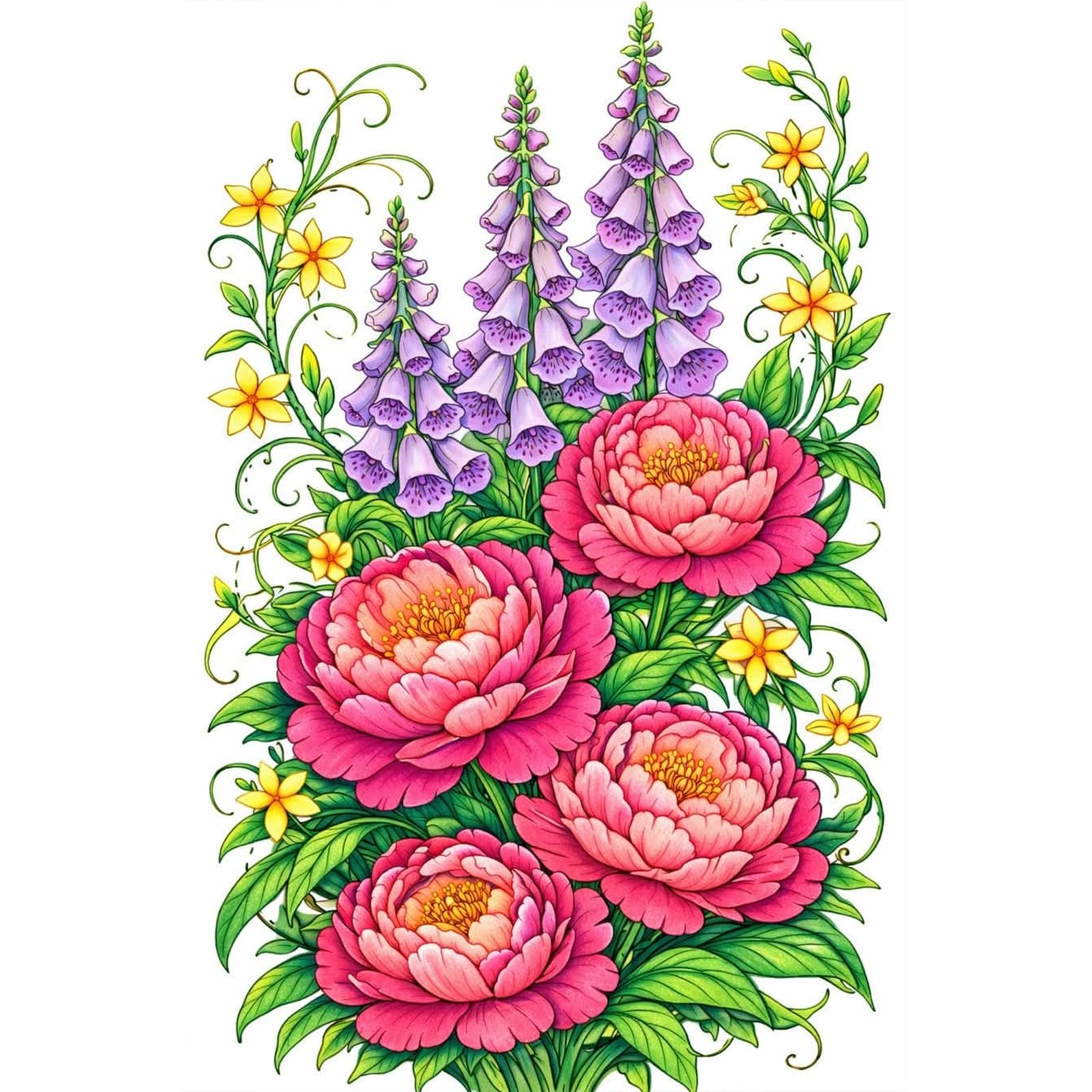 Poetrydraw Foxglove And Peony Foxglove & Peony Diy 5D Round Drill Diamond Art Painting Kit 11.81X17.72in For Adults & Beginners Home Decor Gift