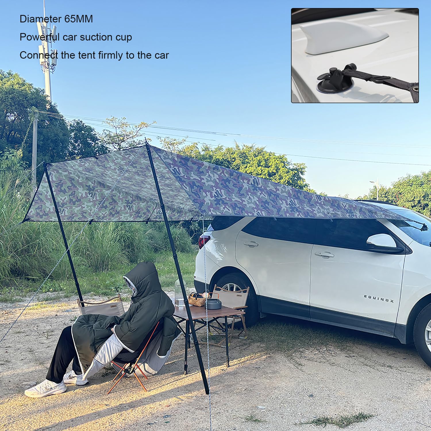 Plandeka do Markizy Samochodowej 3x3m,Maskująca Markiza SUV na Tylną Klapę do Campingów Tylne Schronienie Pod Markizą,Pojazdu Wodoodporna Namiotowa Osłona Słoneczna na Tylną Klapę da Kamperów