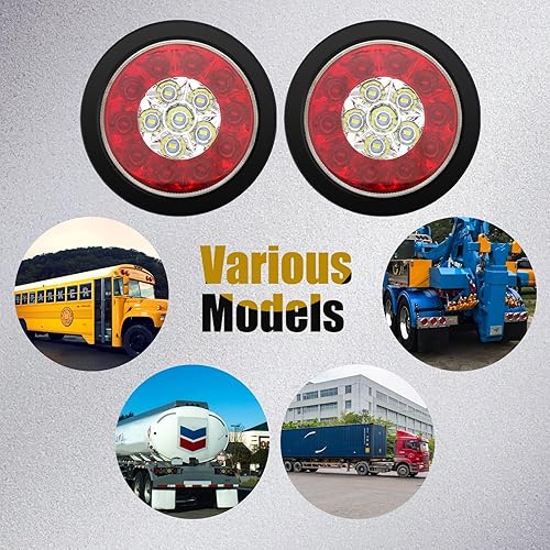 Miniatura 7 de Luces traseras LED para remolque, 4 pulgadas, rojoblanco, luz de freno trasero, luz de marcha atrás con anillo de goma para remolque, camión,