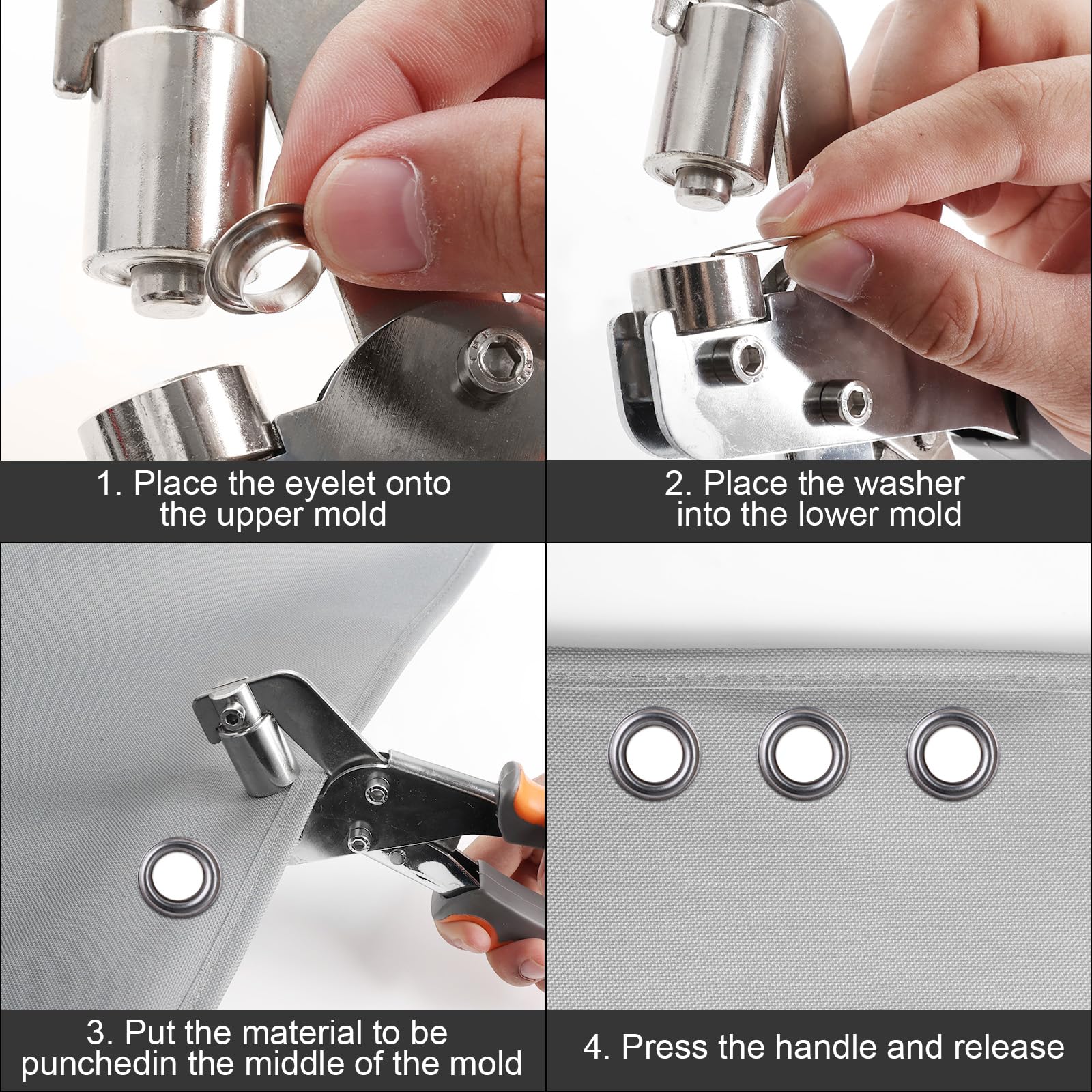 Set di pinze per occhielli professionali con 500 occhielli (diametro 10 mm), pinza magnetica per teloni, pressa manuale in acciaio temprato, punzonatura per occhielli per teloni, tessuti, striscioni,