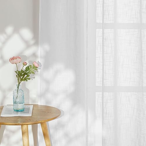 Miniatura 9 de PONY DANCE Cortinas de café de 45 pulgadas de largo, con aspecto de lino, semitransparentes, cortinas casuales con pestaña trasera para baño