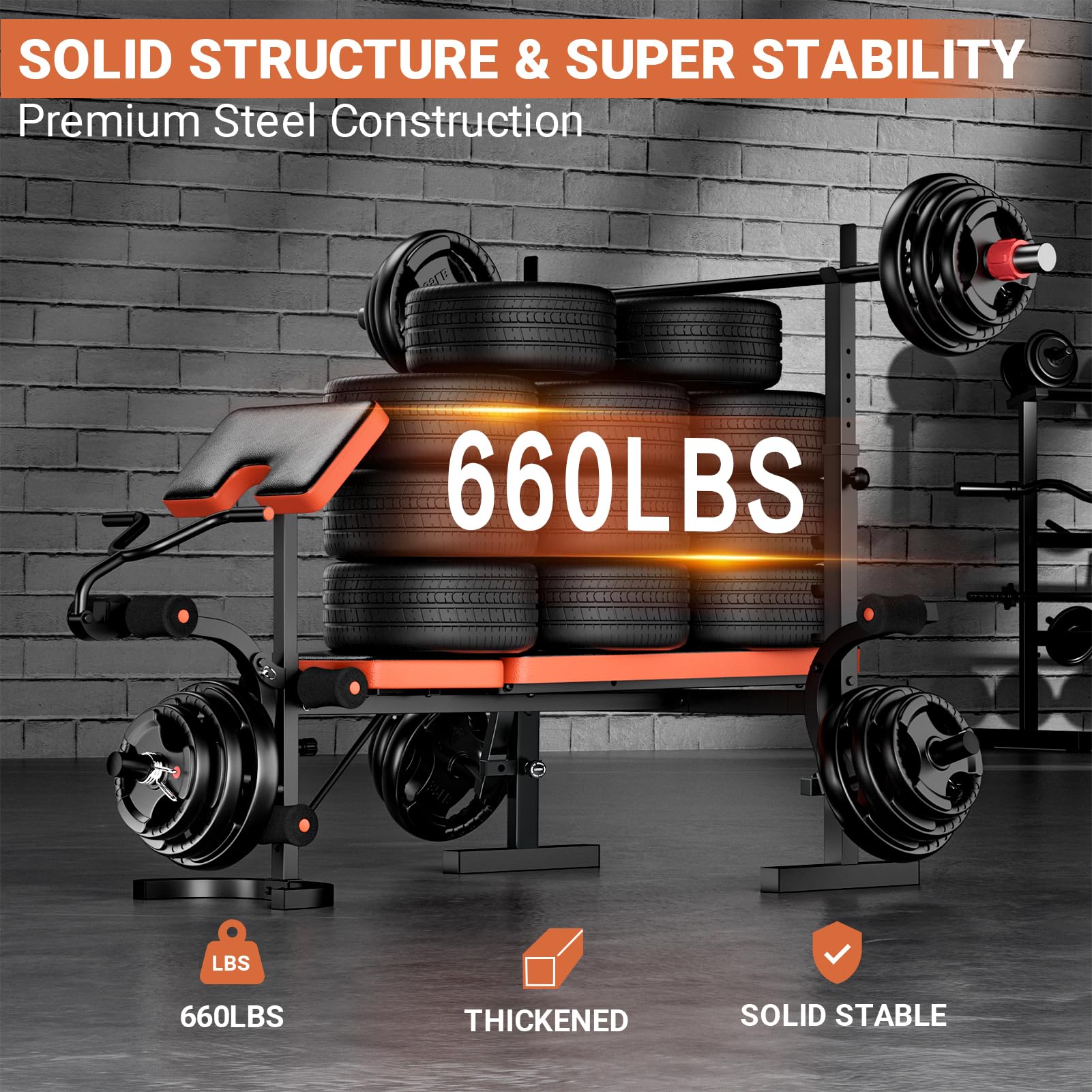 Adjustable Olympic Weight Bench with Squat Rack & Leg Developer | 770lbs Positions & Heavy Duty Frame, Designed for Bench Press, Squats, Dumbbell Training and Full Body Workouts