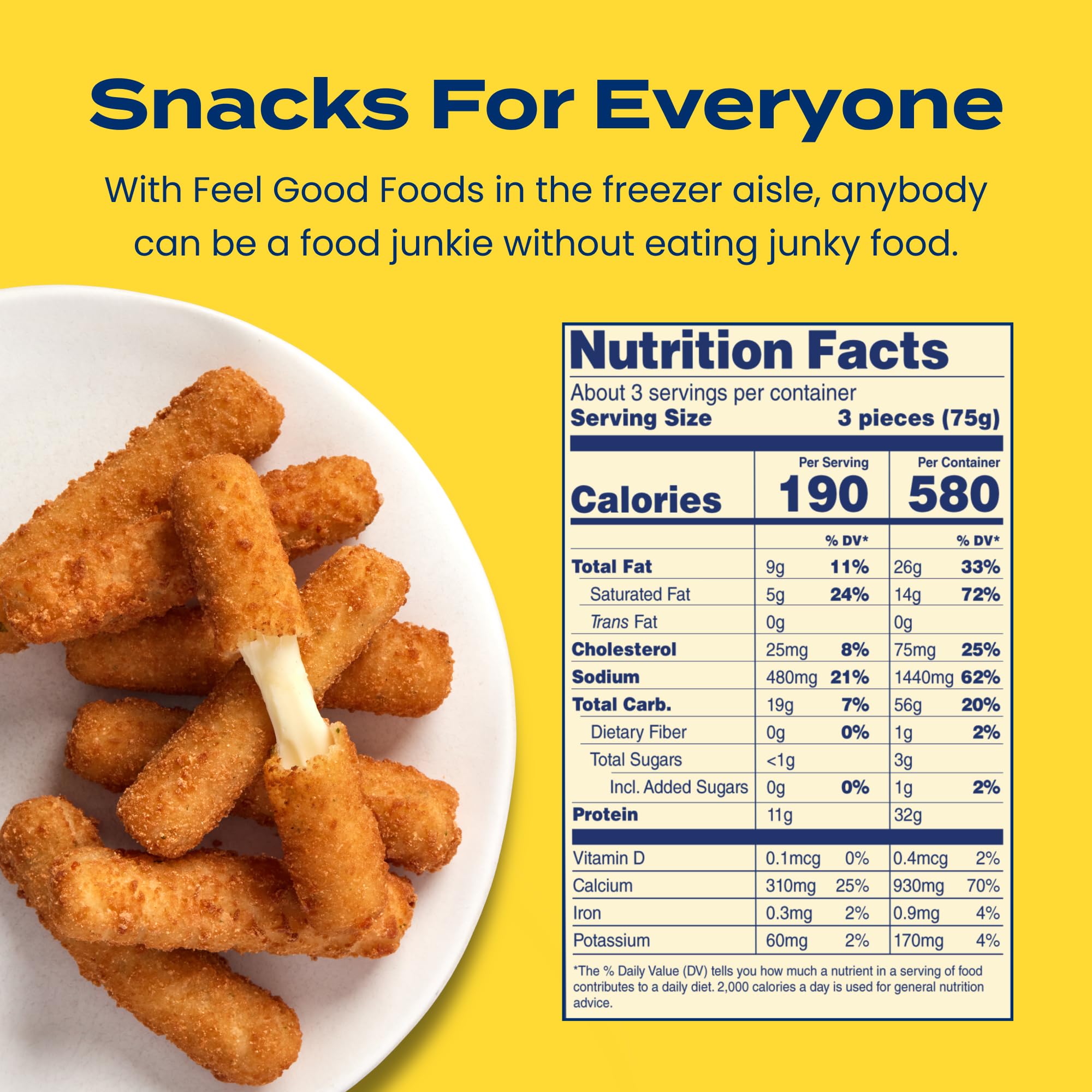 Feel Good Foods Gluten-Free Mozzarella Sticks with Crispy Breading Frozen Appetizer 8oz — view 2