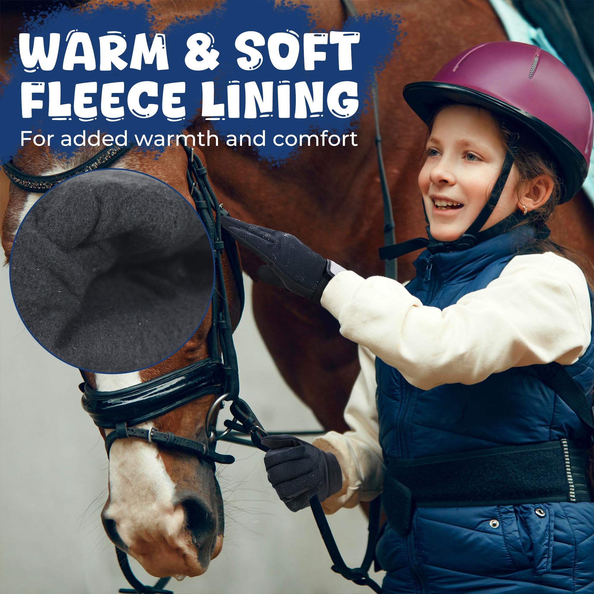 HANDLANDY Kids Equestrian Horse Riding Gloves, Soft Fleece Lining,Comfortable, Grip for Young Riders Girls Boys (Small)