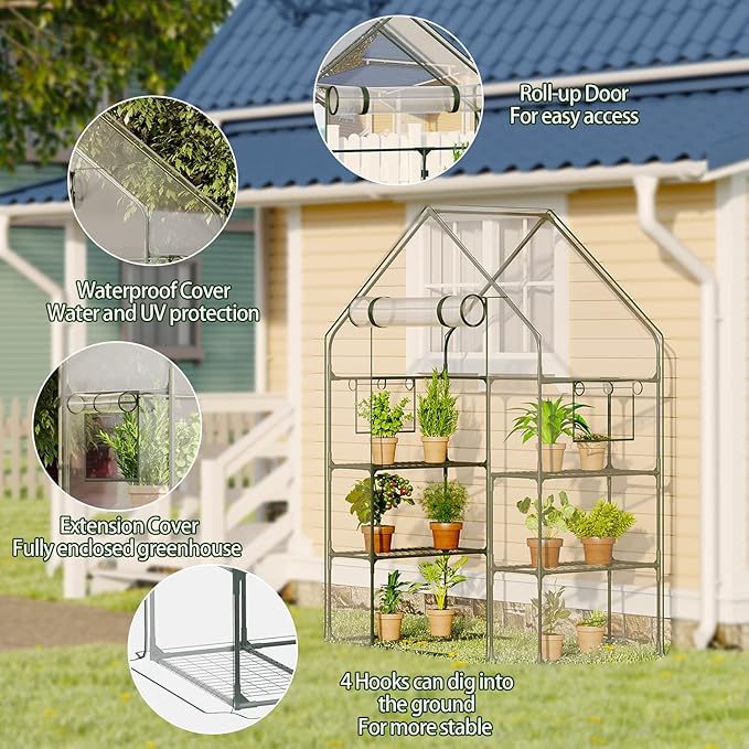 The Walk in Greenhouse is a convenient solution for gardeners looking to extend their growing season or protect delicate plants from harsh weather conditions. Its compact size and easy assembly make it a great option for home gardeners with limited space. Description by ChatGPT.