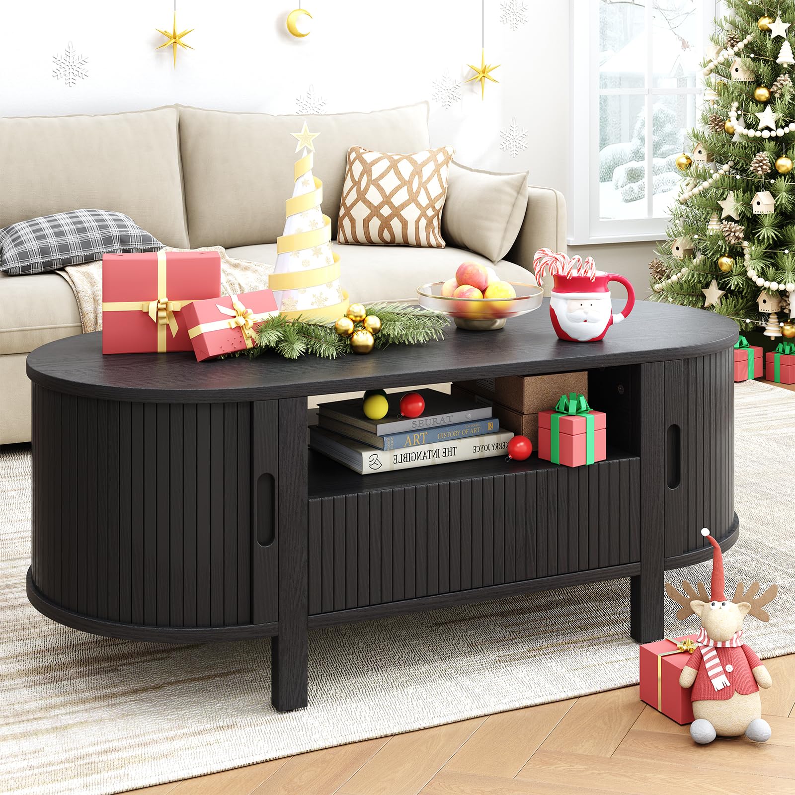 Diagram showing the dimensions of the ONBRILL Oval Coffee Table