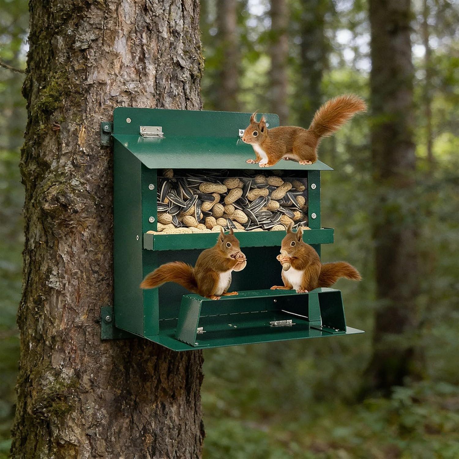 Attractive Green Metal Animal Feeder Including Cover and Drain Holes for Multiple Environments Rust Feeder